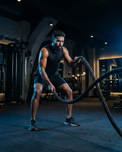 Gym ad creative of battle rope training