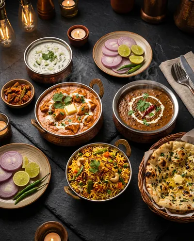 Restaurant ad creative with North Indian dishes