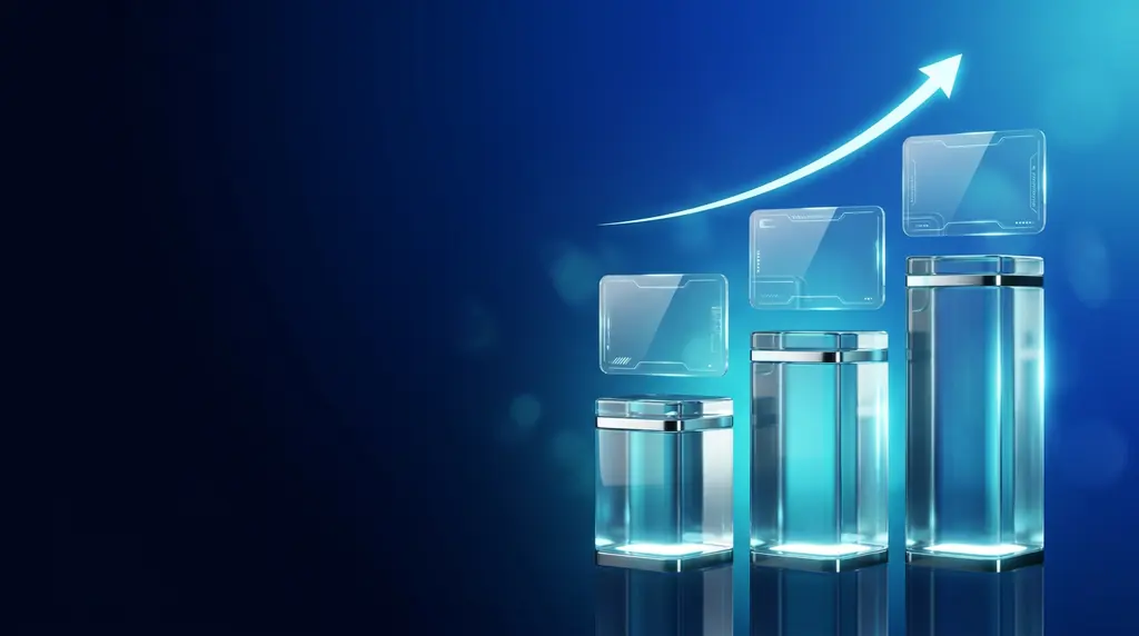 Glass growth pillars with an upward arrow