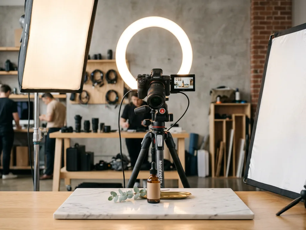 Content studio filming a product for a reel