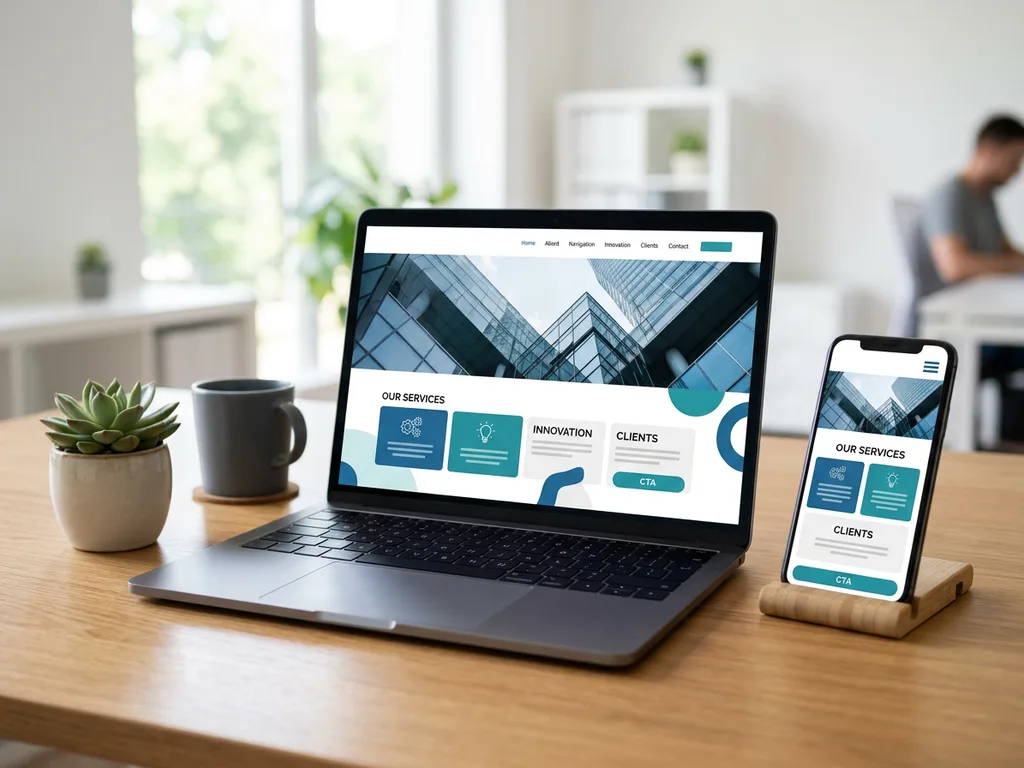Laptop and phone showing a responsive business website